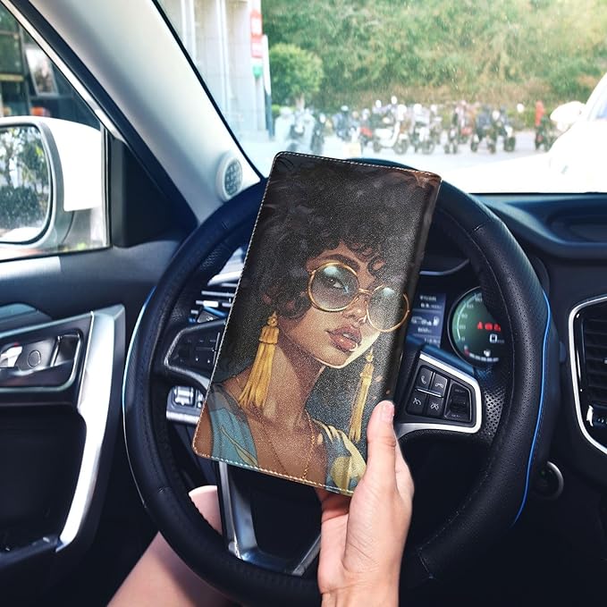 Africa American Black Pretty Girl Car Registration and Insurance Holder Vehicle Glove Box Organizer Car Accessories Wallet Case for Women Men 202a0007