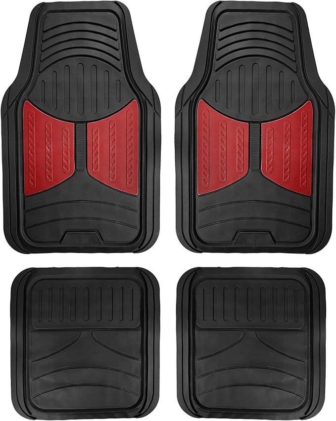FH Group Automotive Floor Mats - Heavy-Duty Monster Eye Rubber Floor Mats for Cars, Universal Fit Full Set, Climaproof Floor Mats, Trimmable Floor Mats for Most Sedan, SUV, Truck Floor Mats Burgundy