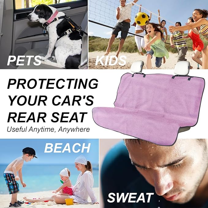 nbnhxnff Sweat Towel Car Seat Cover Protector Rear Seats for Gym Workout, Running, Swimming, Beach and Hiking, Waterproof Universal Seat Cover for Car, Trucks, Van & SUV (Pink, 1pcs Rear Seat)