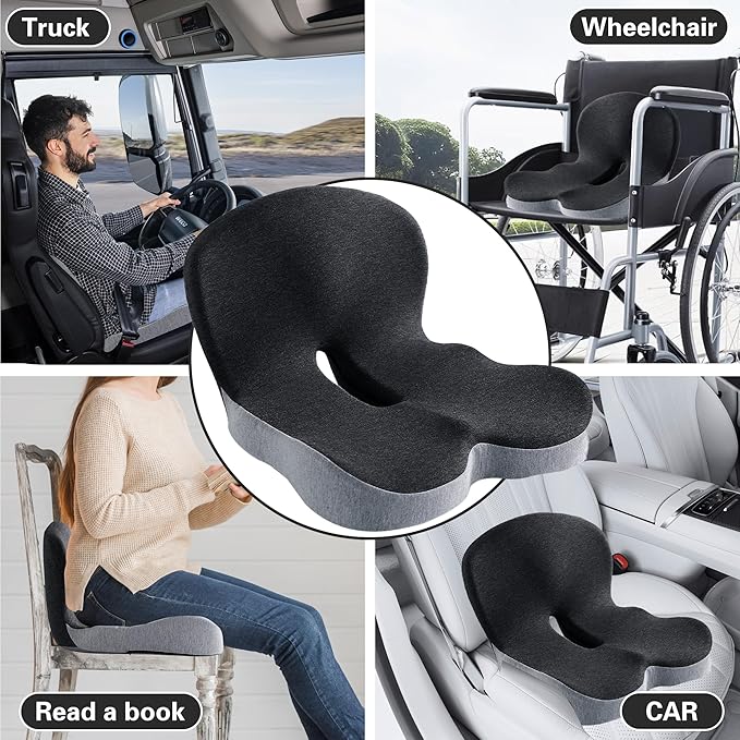 Truck seat Cushion,Memory Foam Seat Cushion lab for Office Chair & Truck Drivers & Wheelchair Ergonomic Car Seat Cushions for Driving Long, with Lumbar Support & Sciatica Relief Back Pain