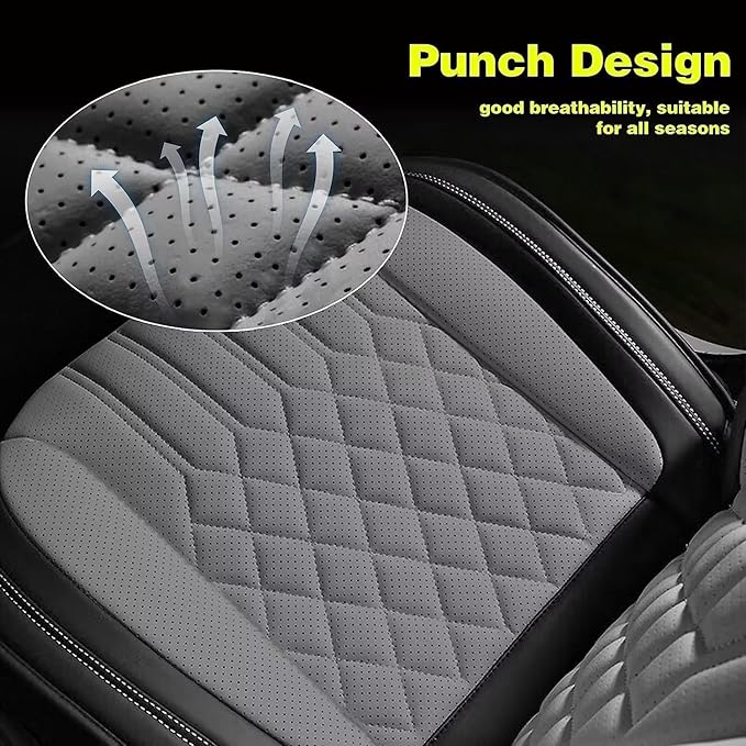 TTX Car Seat Covers 2 Front Seats Fit for Hyundai Accent 2017-2026 Breathable Leather Seat Protector with Airbag Compatible Automotive Seat Cushions Cover with Beautiful Patterns (Grey)