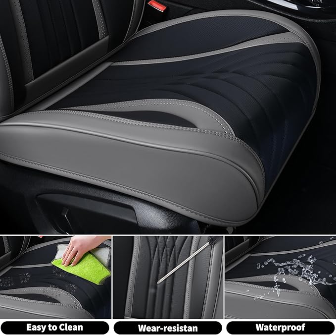 FLORICH Seat Covers, Front Leather Seat Covers, Car Seat Covers 2 PCS,Waterproof Seat Cover for Cars, Luxury Leatherette Gary Car Seat Cushion, Automotive Seat Covers for Sedan SUV Pick-up Truck