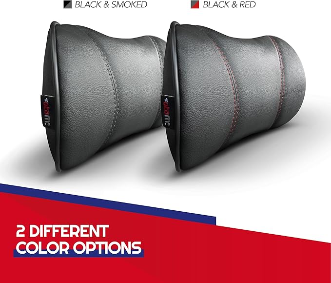 Otom Car Neck Pillow - Ergonomic Faux Leather Headrest Pillow for Driving Comfort | Travel Pillow Fits All Cars, Trucks, SUVs | Luxury Support (Black-Red)