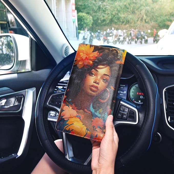 African American Black Women Car Registration and Insurance Holder Vehicle Glove Box Organizer Car Accessories Wallet Case for Women Men 202a1029
