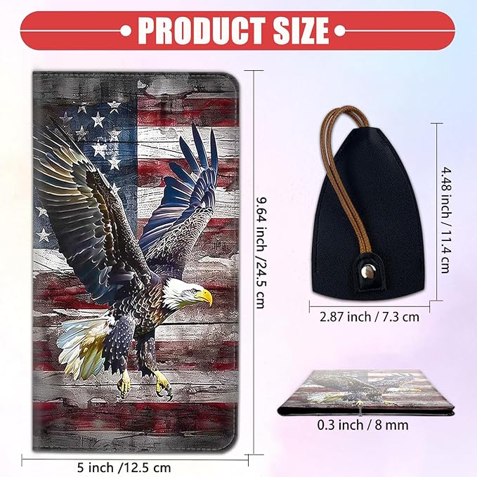 Car Registration and Insurance Card Holder for Women Men, Waterproof PU Leather Glove Box Car Organizer with Magnetic Shut, Vehicle Document Holder for Driver License,Cards, American Flag Eagle