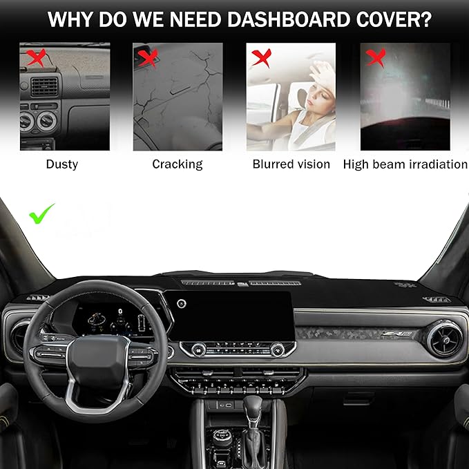 Dash Cover for Chevy Colorado/Gmc Canyon 2023 2024 2025 2026 Dashboard Cover Mat Center Console Non-Slip No Glare Protector Mat Pad Sunshade Interior Accessories for Chevylot Colorado, Black Trim