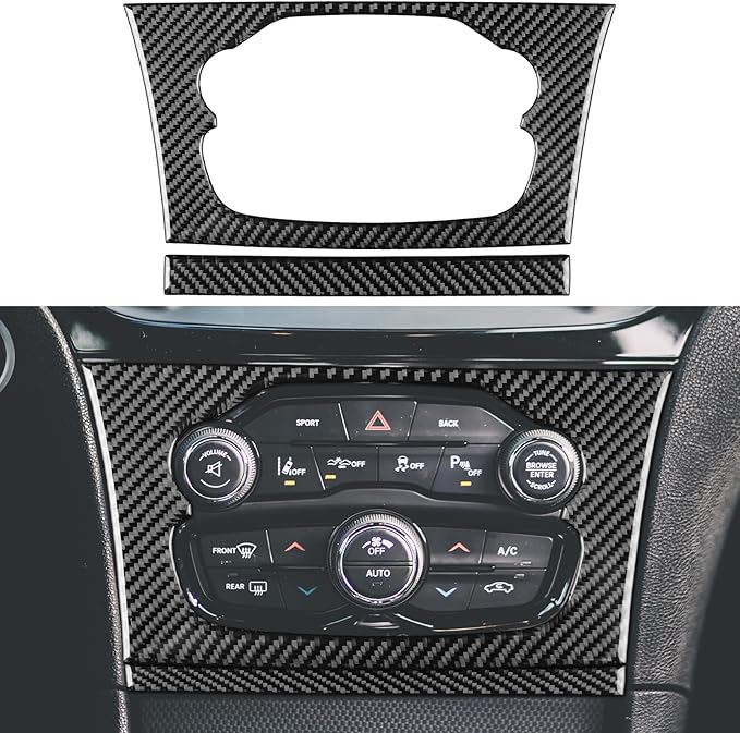 NVCNX Real Premium Carbon Fiber for Chrysler 300 Accessories 2015-2023 2016 2017 2018 2019 2020 2021 2022 S/C/Limited/Touring Car Dash AC Climate Control Panel Cover Interior Trim Sticker Decal 2PCs