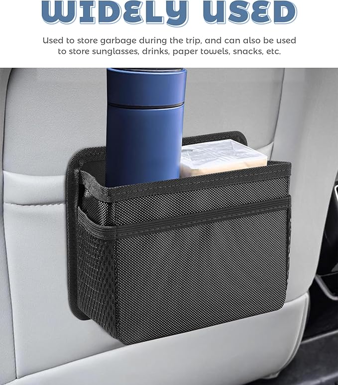Car Trash Can,Hanging Car Trash Bin,Foldable Multifunctional Vehicle Garbage Organizer Holder Bin with One Roll Trash Bag,Mini Vehicle Trash Bin, Suitable for Most Cars,Trucks,Vans,RVs (Black)