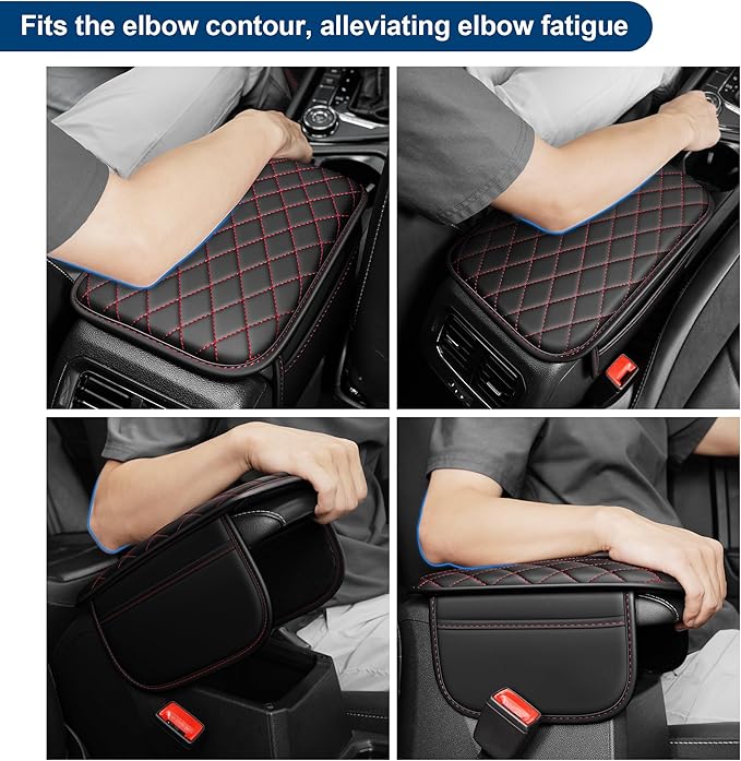 Car Center Console Cover Fit for Volkswagen ID.4 Leather Armrest Cover with 2 Storage Bags Waterproof Console Cover Scratch & Wear Resistant(Redline)
