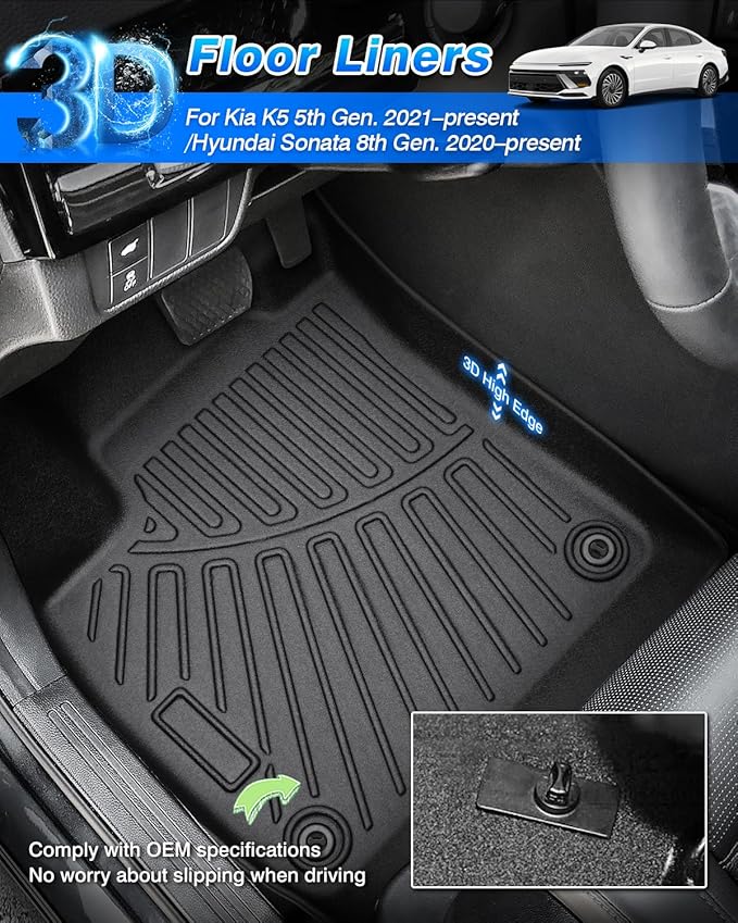 Cartist Floor Mats and Cargo Liner Fit for 2021-2026 Kia K5 (Only FWD Models) & Hyundai Sonata/Sonata Hybrid 2020-2026 Accessories All Weather Floor Liner & Trunk Mats