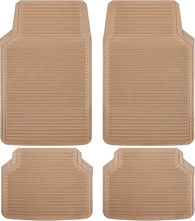 CAR PASS Rubber Floor Mats - All Weather, Full Set 4-Piece, Waterproof Automotive Mats Trim to Fit Most Cars, Sedans, SUVs, Vans - Heavy Duty Anti-Slip Easy Clean, All Beige