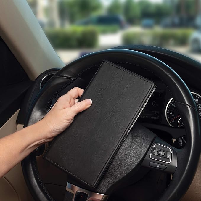 Samsill Car Registration and Insurance Holder, Essential Vehicle Glove Box Organizer, Vehicle Document Holder, Faux Leather, Sleek Black Design, Lottery Ticket Holder