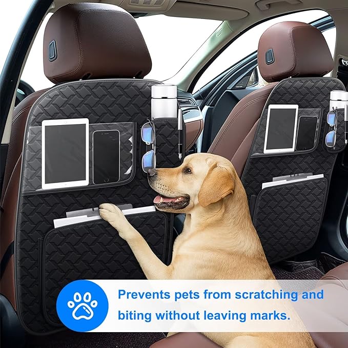Ahsrnl Back Seat Protector 2 Pack Fit for Ford F150 Car Kick Mats with Touch Screen Tablet Holder Storage Organizer Waterproof Dirt Proof Faux Leather Auto Accessories for Kids (1 Pair Black)