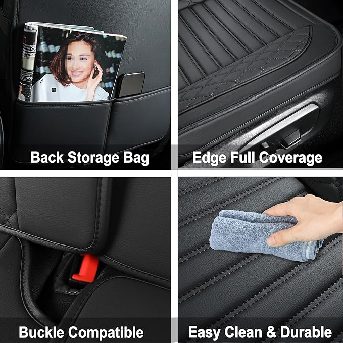 Vankerful Leather Seat Covers for Cars,Car Seat Covers Full Set,Automotive Seat Covers for Trucks,SUV,Leatherette,Universal Fit,Airbag Compatible Vehicles Seats Cushions(Full Set,Black)