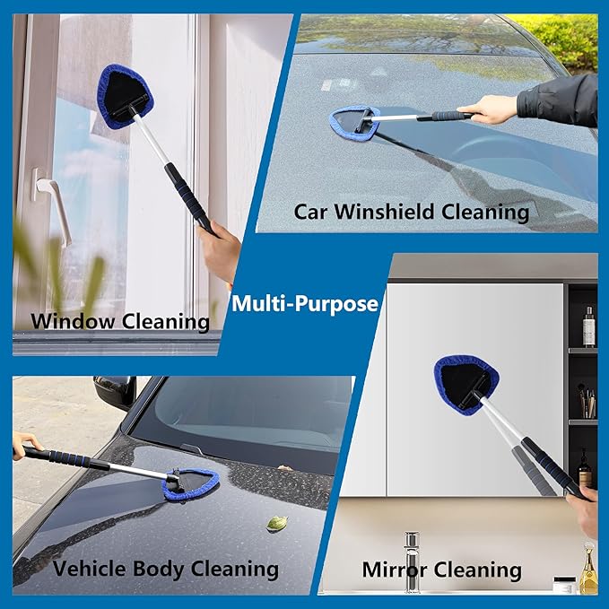 Gven Windshield Cleaner Tool 21" Car Window Cleaner Inside Windshield Cleaning Wand Supplies Interior Glass Care Product Car Accessories with with Extendable Handle& Microfiber Pads