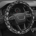 Cute Steering Wheel Cover for Women, Machine Washable Universal 14.5-15.5 inch Non-Slip Grip All Weather Use (Black White Rose)