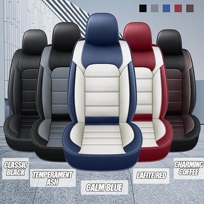 Car Seat Covers Full Set 3D Foam Back Support, 2 Front Seats Universal Fit for Most Trucks,Sedan and SUVs, Waterproof Leather Super Breathable, Storage Bags, All Season, Black + Coffee