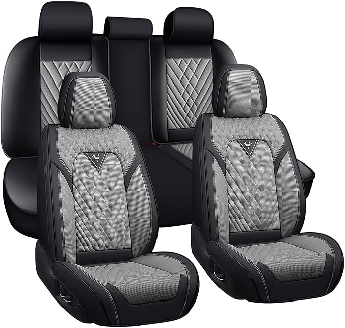 BYXN Car Seat Covers for Jeep Wrangler 2000-2026,Breathable Nappa Leather Car Seat Protector,Full Seat Cover Automotive Seat Cushion with Airbag Compatible(5 Seats,Black-Gray)