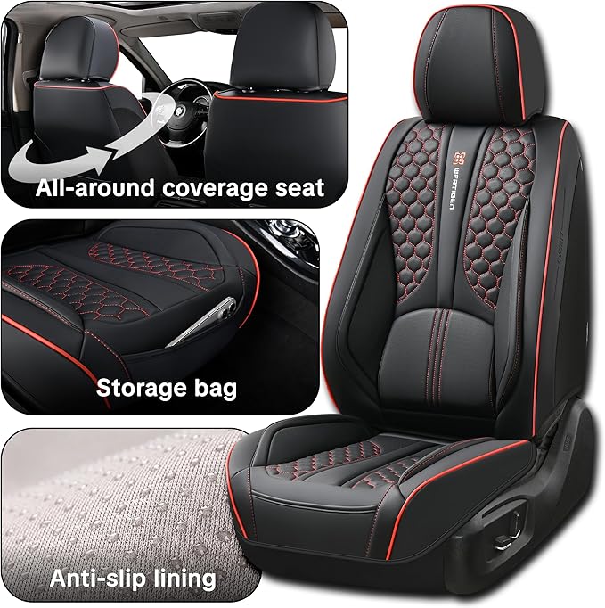 Wertigen Black Car Seat Covers Full Set,Waterproof Leather Car Seat Covers,Suitable for suvs, sedans, and Pickup Trucks