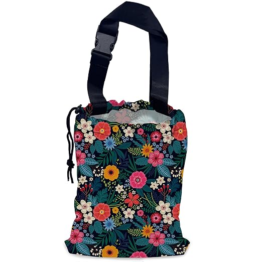 NHNXHWIA Colorful Flowers Car Garbage Bag,Waterproof Small Car Trash Bag Hanging Back of Seat,Drawstring Hanging Car Trash Bag with Adjustable Buckle for Car Accessories