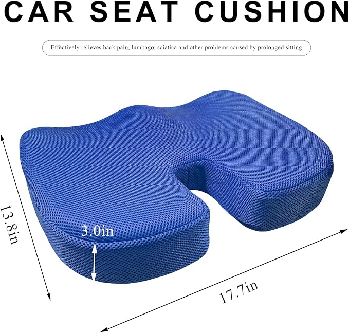 Car Seat Cushion, Memory Foam Cushion for Tailbone Pain & Sciatica Relief, Ergonomic Seat Cushion Comfortable Chair Relief Pillow for Car Office Wheelchair, car Accessories (Royal Blue, Mesh)