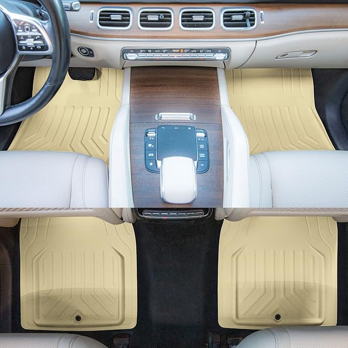 FH Group Faux Leather Deep Dish Floor Mats, Beige, Universal Fit, Set of 4, Trim-to-Fit Car Mats for Most Sedan, SUV, Truck