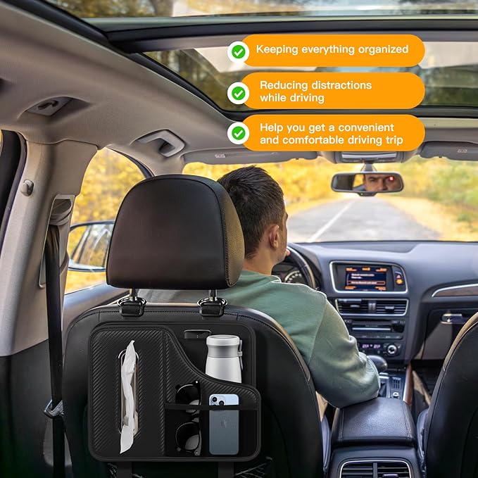 KZBHHP Car Tissue Holder,Back Seat Organizer with Cup Holder,Multifunctional Car Headrest Seat Back Storage,Snack Organizers for Kids,Large Tissue Box Cover Fit for 100-130 Regular Size Tissues