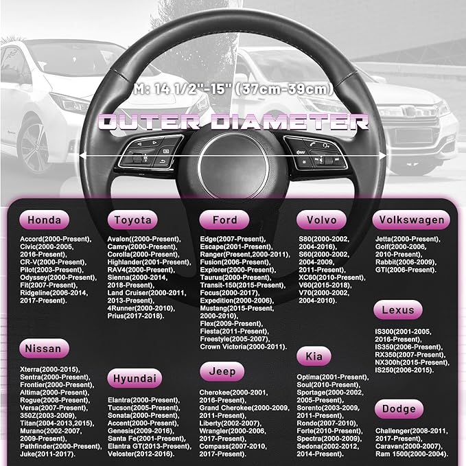 SEG Direct Steering Wheel Cover for 14.5-15 inch Wheels, Breathable PU Leather with Perforated Sides, Anti-Slip Grip, Universal Fit for Cars & SUVs, Black and Dawn Purple
