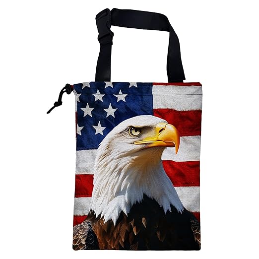 KXWQTRDD Car Trash Bag American Flag and Eagle Leak-Proof Car Garbage Bag with Drawstring Foldable Canvas Trash Bin with Adjustable Buckle for Car Accessories, Travelling, Camping