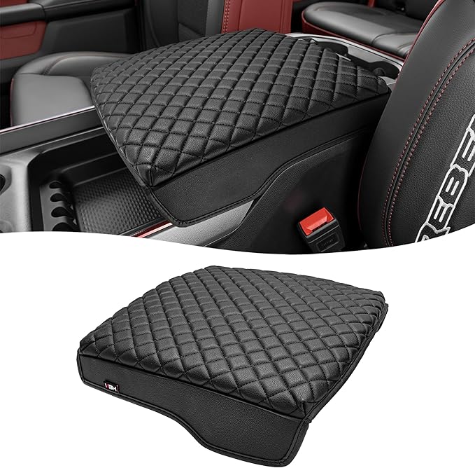 KBH Center Console Armrest Cover for Dodge Ram 1500 2500 3500 2019-2026, Floor Console Bucket Seat, Customized Front Arm Rest Lid Cushion Pad, Vinyl Leather, Anti-Scratch, Black