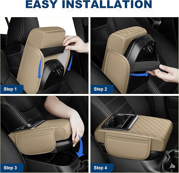 Car Center Console Cover Fit for Volkswagen ID.4 Faux Leather Auto Armrest Box Cover with Cup Holder & Phone Holder Waterproof Leather Armrest Protector Cushion(Beige)
