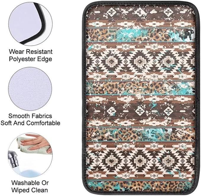 Brown Aztec Print Armrest Cover Pad for Car Soft Breathable Car Center Console Cushion Pad Dustproof Automotive Accessories Protect from Pet Claws, Sticky Fingers