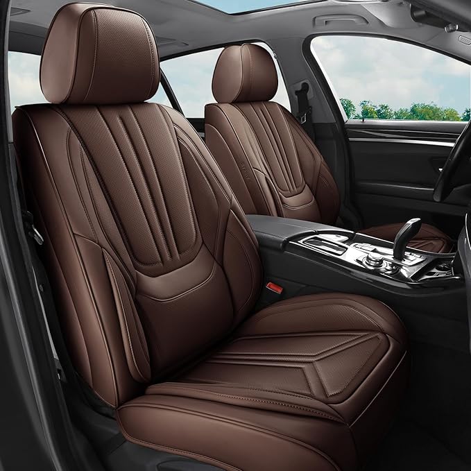SCDOOCA Car Seat Covers Full Set Brown, Luxury Leather Car Seat Covers, Waterproof and Breathable Seat Covers, Universal Car Seat Protector Fit for Cars, Trucks, SUVs, Pick-ups (Full Set)