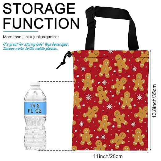Car Trash Bag Gingerbread Man Car Garbage Bag Hanging Car Trash Can for Back Seat with Drawstring