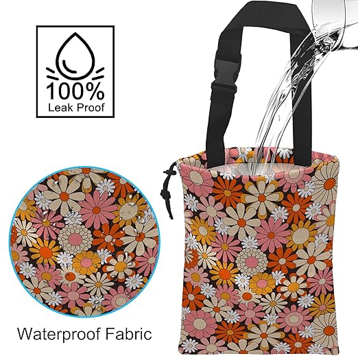 ghatobty Car Trash Bag Vintage Groovy Flowers Car Garbage Bag Hanging Car Trash Can