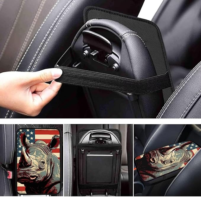 Car Center Console Pad, Universal Waterproof Car Armrest Seat Box Cover, Car Interior Accessories for Most Vehicle SUV Truck Vintage American Flag Rihno Car Armrest Pad