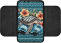 Boatee Turtle Flower Car Armrest Cushion Center Console Cover with 2 Pockets Console Mat Arm Rest Cover for Car Middle Console Organizer Universal Arm Rest Pad Stylish Interior Decor Blue