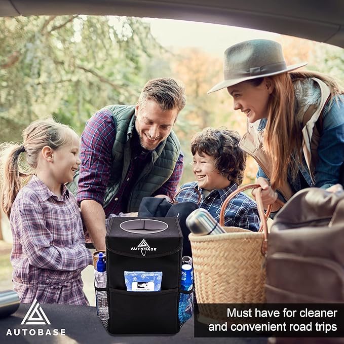 Autobase Trash Can for Car | Truck SUV Trash Bin Large 3 Gallon Size | Road Trip Must Haves | Car Gifts for Dad, Him or Her