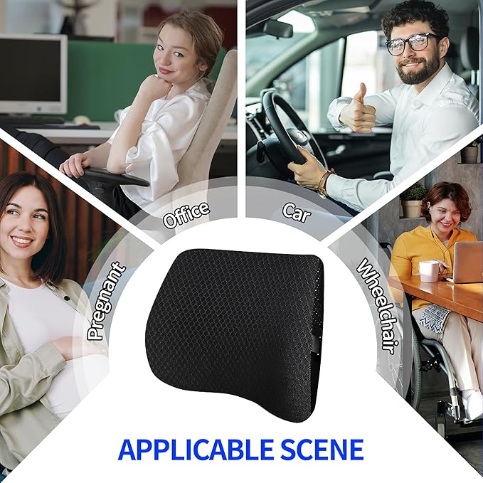 Lumbar Support Pillow for Car, Lower Back Support for Driving Seat Memory Foam Lumbar Pillow for Office Chair - Back Pain Relief for Car Seat, Wheelchair (3D Mesh Black)