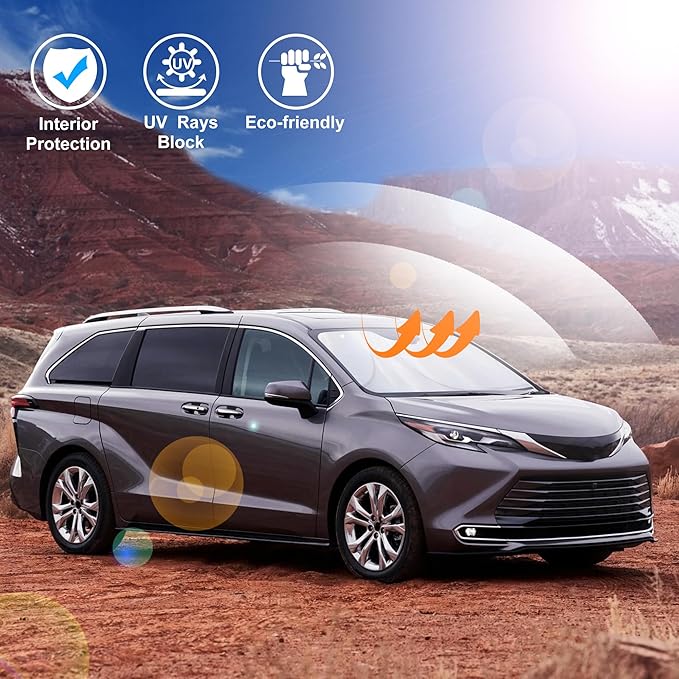 Windshield Sun Shade Fit for 2021 2022 2023 2024 2025 2026 Toyota Sienna Mini Van Accessories Front Window Sunshade Keep Your Car Cooler
