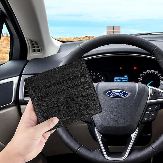 New Fashion Kingdom Car Registration and Insurance Holder, Premium PU Leather Vehicle Glove Box Car Organizer Men Women Wallet Accessories Case for ID, Driver's License - Black
