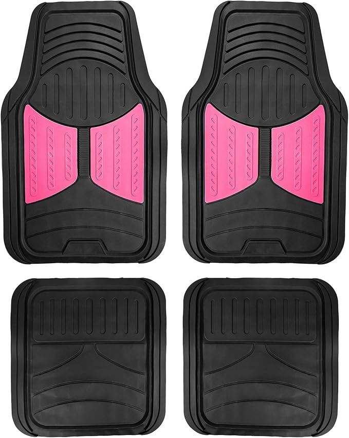 FH Group Automotive Floor Mats - Heavy-Duty Monster Eye Rubber for Cars, Universal Fit Full Set, Climaproof Mats, Trimmable Most Sedan, SUV, Truck Pink