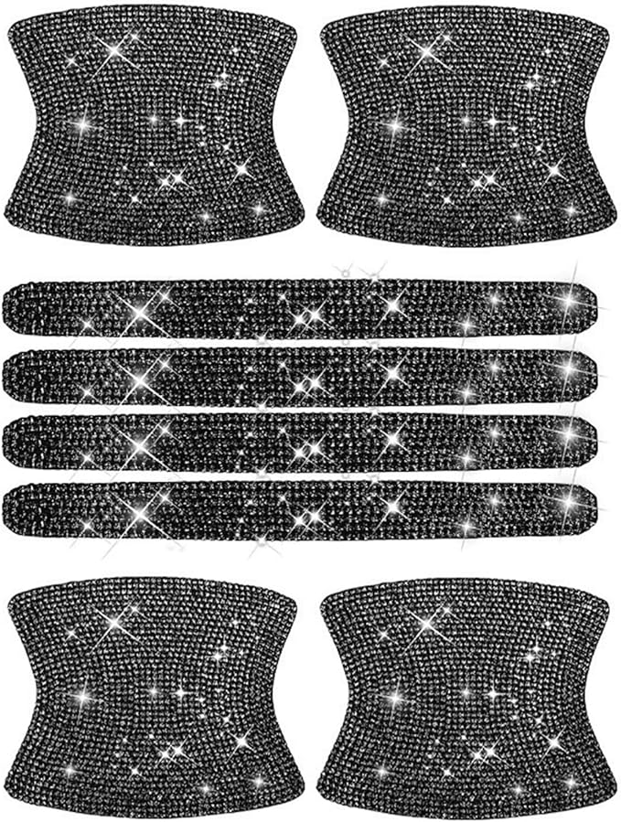 kingsea 8pcs Bling Car Door Handle Protector Stickers,Crystal Rhinestone Glitter Car Door Handles Cup Scratch Protectors Decals Universal (Black)