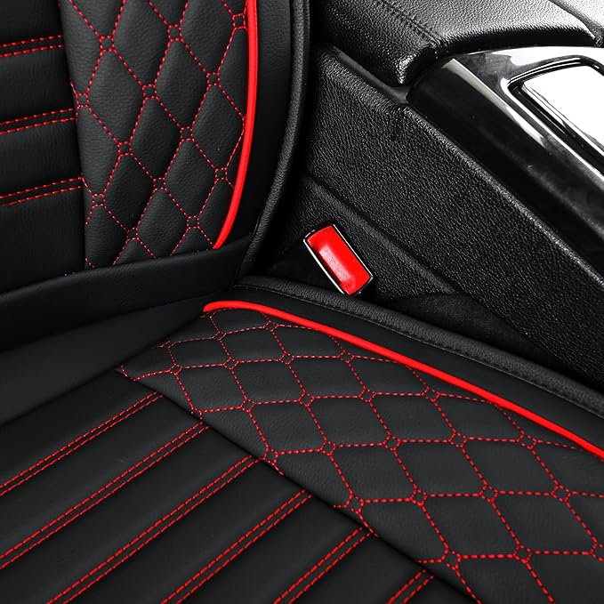 Vankerful Leather Seat Covers for Cars,Car Seat Covers Full Set,Automotive Seat Covers for Trucks,SUV,Leatherette,Universal Fit,Airbag Compatible Vehicles Seats Cushions(Full Set,Black-Red)