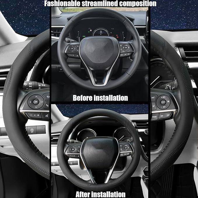 Mihecor Steering Wheel Cover Standard Size 14.5-15 inch, Breathable Microfiber Leather, Anti-Slip, Soft Grip, Fits Most Cars, SUVs, and Trucks, Black