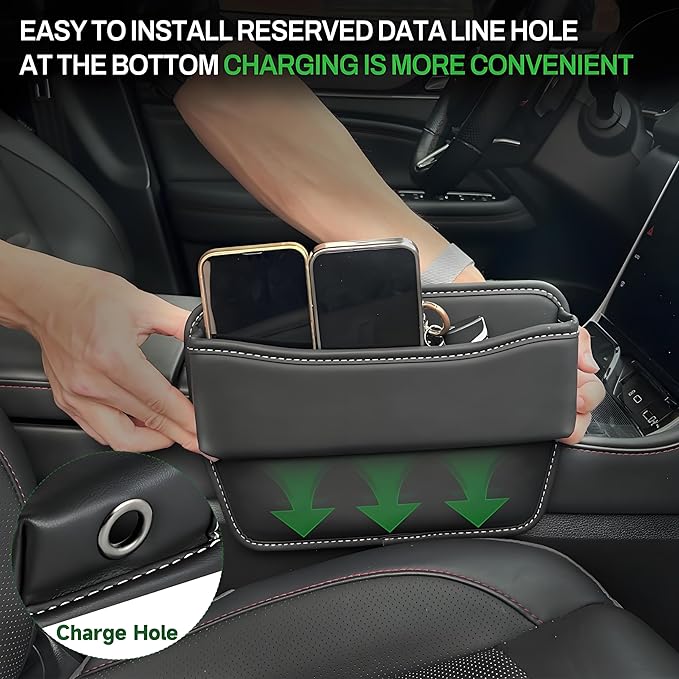 AIUSLN 2026 Upgraded 2 PC(L+R) Premium Leather Car Seat Gap Filler Organizer, Car Seat Gap Plug with Storage Slot Cup Holder Gap Bag Front Seat for Phone Glasses Keys Car/SUV/Truck Christmas Gifts