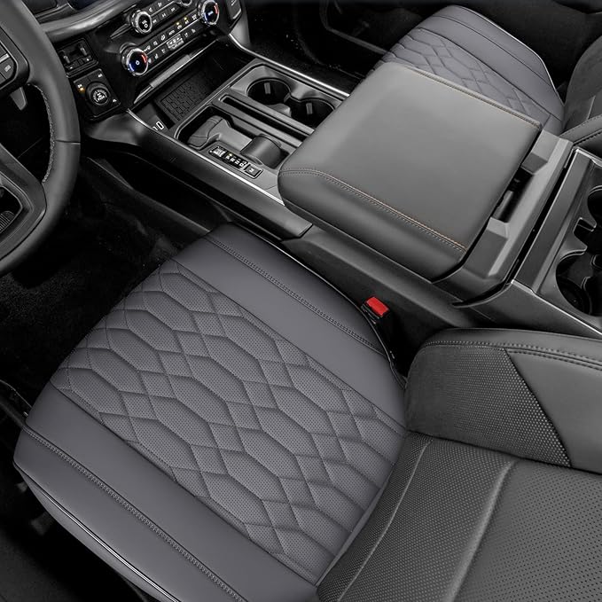 EQUIDEVDY 2 Pack Leather Bottom Car Seat Covers,Front Seat Covers for Cars,Driver Car Seat Cover,Luxury Faux Leather Seat Protectors,Full Wrap,Waterproof,for Most Vehicles,Sedan,SUV,Truck (Gray)