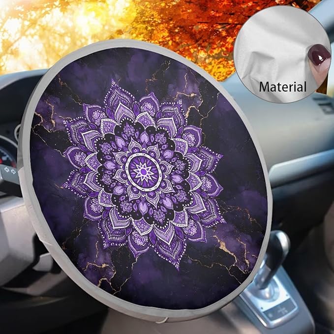 Mandala Vehicle Steering Wheel Sun Shade Cover 17 Inch Purple Reflective Steering Wheel Shield Sunshade Foldable Car Steering Wheel Cover Gift for Holiday