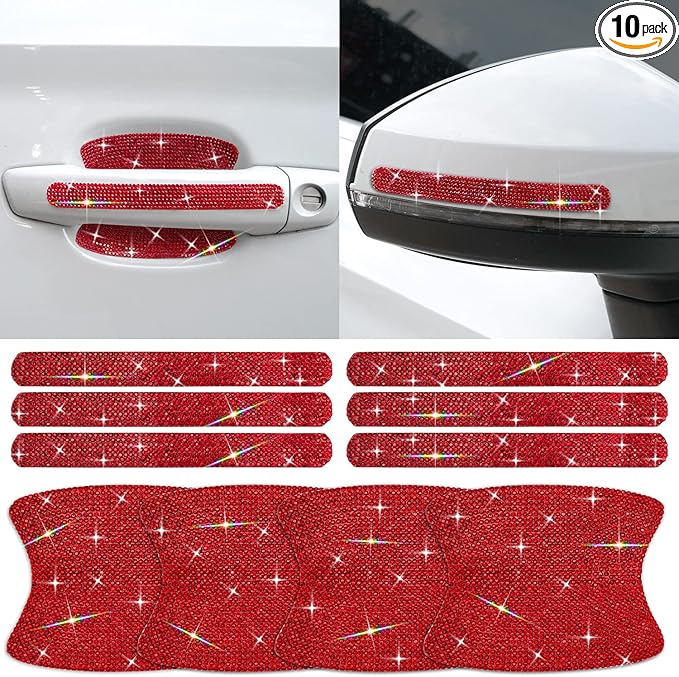 Gengki 10PCS Car Door Handle Bling Rhinestones Stickers Universal Auto Door Handle Safety Reflective Strips