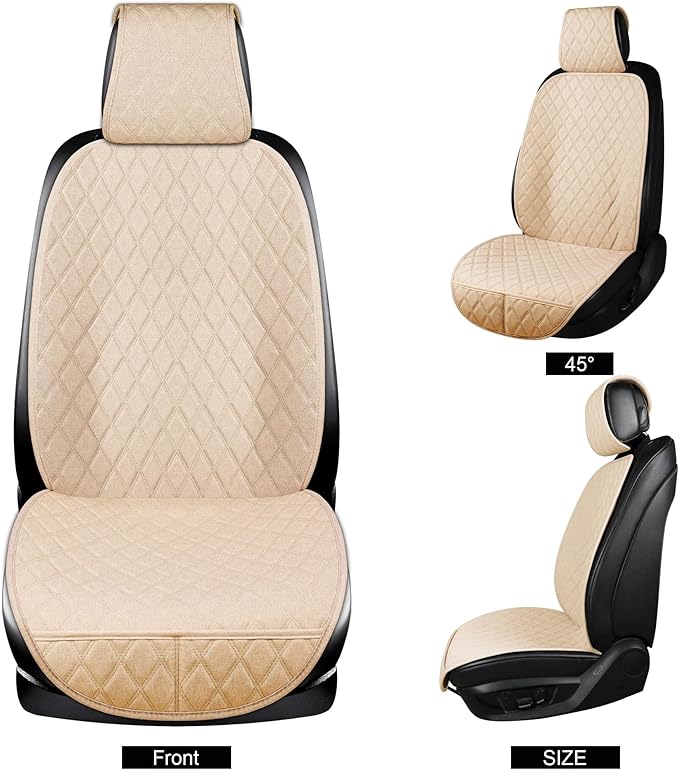 ENOGE Linen Car Seat Covers Front Seat Covers Breathable Cloth Fabric Car Seat Protector Universal Fit Most Automotive, Van, SUV, Trucks (Beige, 2 Front)